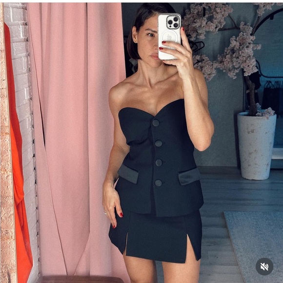 Zara Black high waist Skort Short With Side Satin Effect Band Front slits S NWT - Picture 5 of 13